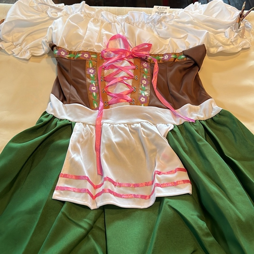 Wonderland Costumes  Green and Brown Corset Dress with Pink Accents